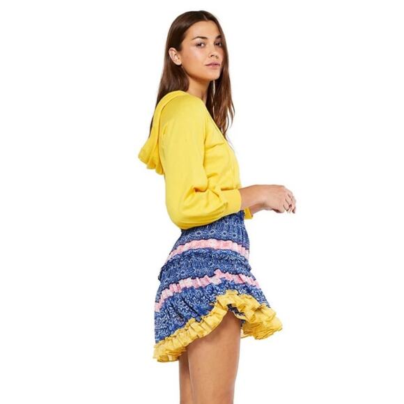 Misa Los Angeles Marion Tiered Chiffon Mini Skirt Mixed Tile Print M - Picture 3 of 11